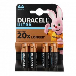 Батарейка алкалиновая Duracell Ultra Power, AA, LR6-4BL, 1.5В, 4 шт