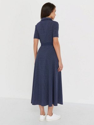 LONG SHIRT Платье-рубашка длинный/синий, белый (мелкий горох)
