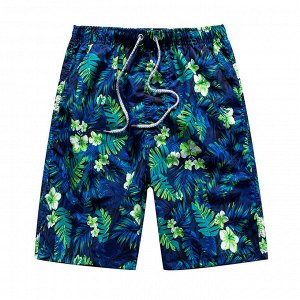 Мужские пляжные шорты, принт "тропические цветы", цвет темно-синий