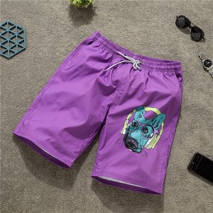 Мужские пляжные шорты с принтом "забавный пес", цвет фиолетовый