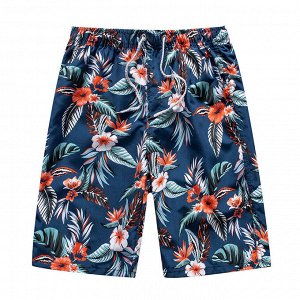 Мужские пляжные шорты, принт "цветы", цвет темно-синий