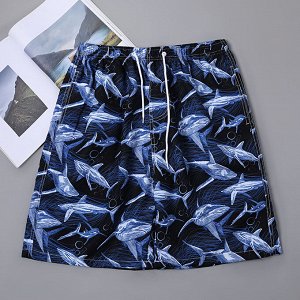 Мужские пляжные шорты #2, принт  "акула", цвет черный