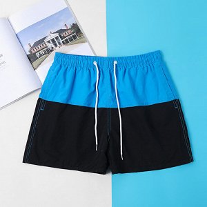 Мужские пляжные короткие шорты колорблок, цвет синий/черный