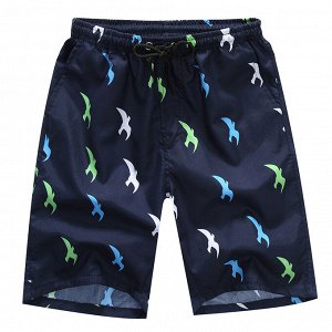 Мужские пляжные шорты, принт "птицы", цвет темно-синий