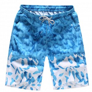 Мужские пляжные шорты, принт "листья", цвет голубой