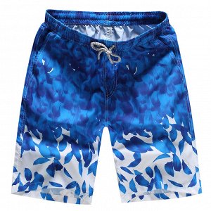 Мужские пляжные шорты, принт "листья", цвет синий