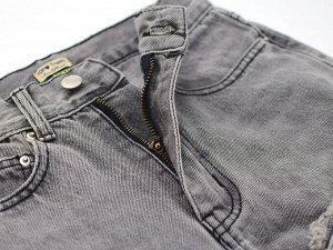 Женские широкие серые джинсы с дырками