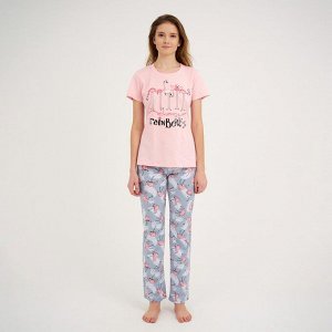 Комплект женский (футболка/брюки) цвет розовый/серый, размер 44