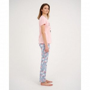 Комплект женский (футболка/брюки) цвет розовый/серый, размер 44