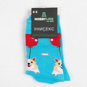 Hobby Line Носки женские &quot;Корги на воздушном шаре&quot;, цвет голубой, р-р 36-40