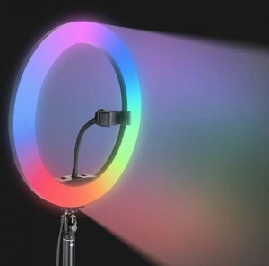НАБОР: кольцевая цветная RGB лампа 45 см + штатив + держатель для телефона