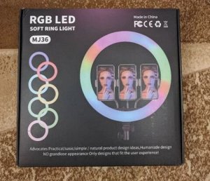 НАБОР: кольцевая цветная RGB лампа 36 см + штатив + держатель для телефона