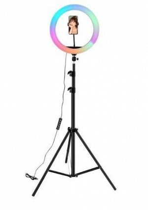 НАБОР: кольцевая цветная RGB лампа 26 см + штатив + держатель для телефона
