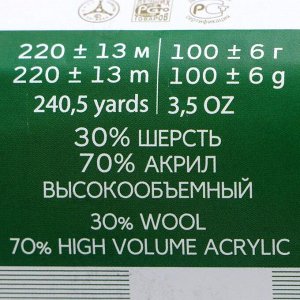 Пряжа &quot;Народная&quot; 30% шерсть, 70% акрил объёмный 220м/100гр (447-Горчица)