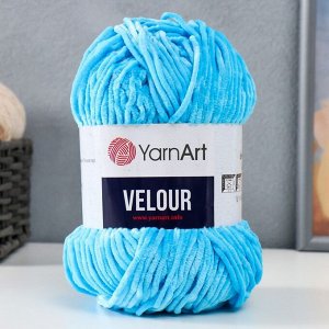 Плюшевая пряжа для вязания спицами, крючком YarnArt, Jeans, Velour, 100% микрополиэстер, 170 м/100 г, (850 яр. голубой)