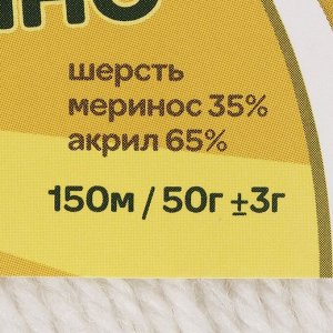 Пряжа "Бамбино" 35% шерсть меринос, 65% акрил 150м/50гр (205, белый)