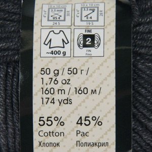 Пряжа "Jeans" 55% хлопок, 45% акрил 160м/50гр (28 антрацит)