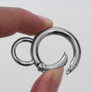 Кольцо-карабин, 37 мм, d=27/19 мм, толщина - 4 мм, с креплением 12x3 мм, 5 шт., цвет серебряный