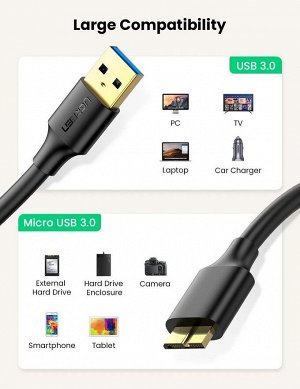 Кабель micro USB-USB 3.0 круглый 0,5 м.