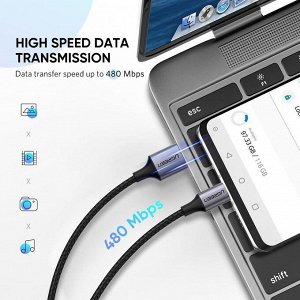 Кабель USB 2.0 - Type C в оплетке нейлоновой 1 м. Ugreen