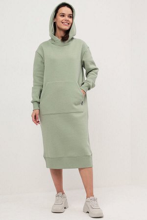 Платье-худи Oversize с начесом светло-зеленое