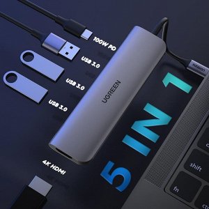 Конвертер Type C 5 в 1 - HDMI +USB 3.0*3 +PD power n
