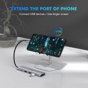 Конвертер Type C 5 в 1 - HDMI +USB 3.0*3 +PD power n