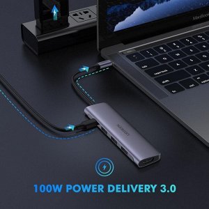 Конвертер Type C 5 в 1 - HDMI +USB 3.0*3 +PD power n