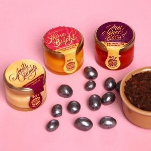 Набор «8 марта»: крем-мёд 30. х 3 шт., чай чёрный 20., орехи в шоколаде 100.