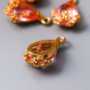 Декор для творчества пластик "Капля с золотыми цветочками" розовый кристалл 2х1,2 см
