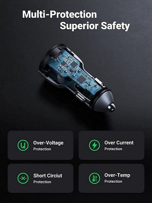 Ugreen Устройство зарядное автомобильное USB 2 порта Quick Charge 3.0 черное (CD213)