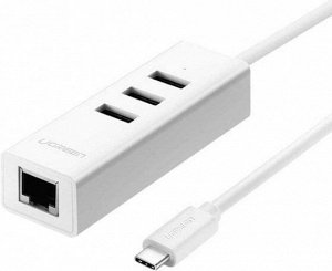 Хаб внешний USB 2.0 3 порта conventer Type C-10/100Mbps с адаптером Ethernet