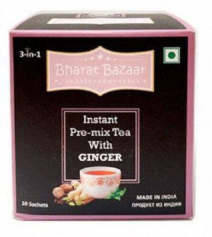 Чай чёрный растворимый с имбирём Instant Pre-mix Tea With Ginger Bharat Bazaar 10 пак.