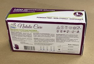 NATALIE CARE®️Перчатки латексные, одноразовые, неопудренные, нестерильные, белые, бытовые, размер "L", 100 шт/упак.