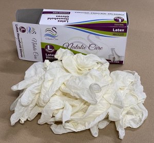 NATALIE CARE®️Перчатки латексные, одноразовые, неопудренные, нестерильные, белые, бытовые, размер "L", 100 шт/упак.