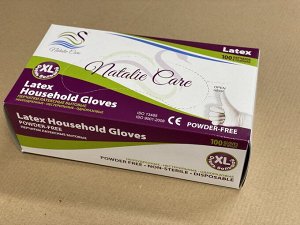 NATALIE CARE®️Перчатки латексные, одноразовые, неопудренные, нестерильные, белые, бытовые, размер "XL", 100 шт/упак.