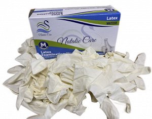 NATALIE CARE®️Перчатки латексные,  медицинские, одноразовые, неопудренные, нестерильные, белые, размер "M", 100 шт/упак.