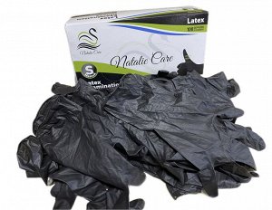 NATALIE CARE®️Перчатки латексные,  медицинские, одноразовые, неопудренные, нестерильные, чёрные, размер "S", 100 шт/упак.