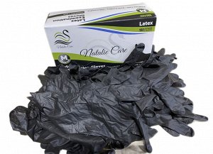 NATALIE CARE®️Перчатки латексные,  медицинские, одноразовые, неопудренные, нестерильные, чёрные, размер "M", 100 шт/упак.