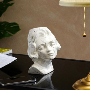 Фигурное кашпо "Голова девушки", под мрамор, белый, 21 см