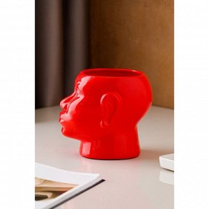 Ваза керамическая "Голова африканки", настольная, глянец, красная, 16 см