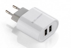 Адаптер сетевой для зарядки USB 2 порта 5В/3.4А евро