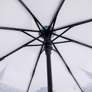Зонт автоматический «Города», 3 сложения, 8 спиц, R = 46 см, цвет чёрный/белый МИКС