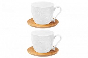 Чашка для капучино и кофе латте 220 мл 11*8,3*7,5 см "Снежинки" + дерев. подстав (2 шт.)