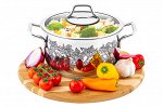 Кастрюля 2,5 л ГАРМОНИЯ ВКУСА &quot;Серебро Ирисы&quot; черные С КРЫШКОЙ ф18, 25*19,5*16 см