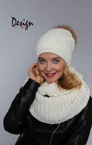Вязаный комплект с люрексом BRENDA (молоко)без натурального помпона