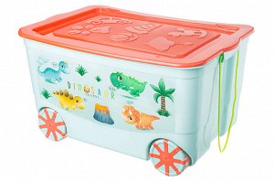 Ящик для игрушек 55 л 61*41*33 см "KidsBox" бирюзовый с кораллов. крышкой,на колёсах