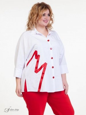 Блузка Стильная блуза Т-образного силуэта выполнена из смесовой ткани с большим содержанием хлопкового волокна. Модель с цельнокроеным рукавом длиной 3/4. Низ рукава оформлен высокой манжетой, которую