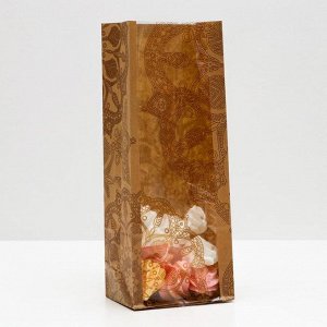 Пакет бумажный фасовочный "Мандала", с окном, 12 х 8 х 28 см