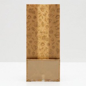 Пакет бумажный фасовочный "Кондитерские изделия", с окном, 12 х 8 х 28 см